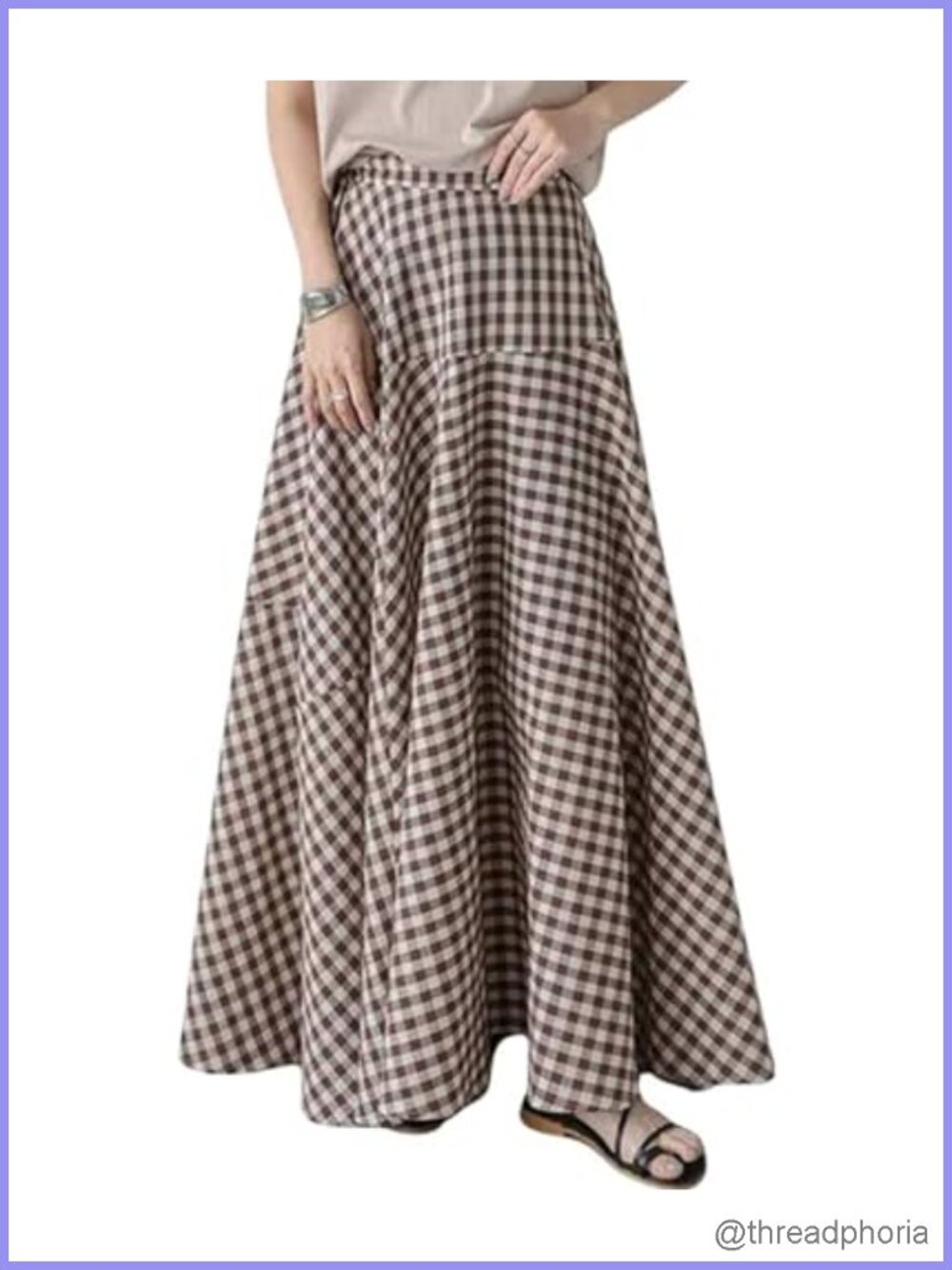 Flowy Plaid Gingham Long Skirt High Waist Tiered Flared Maxi Casual